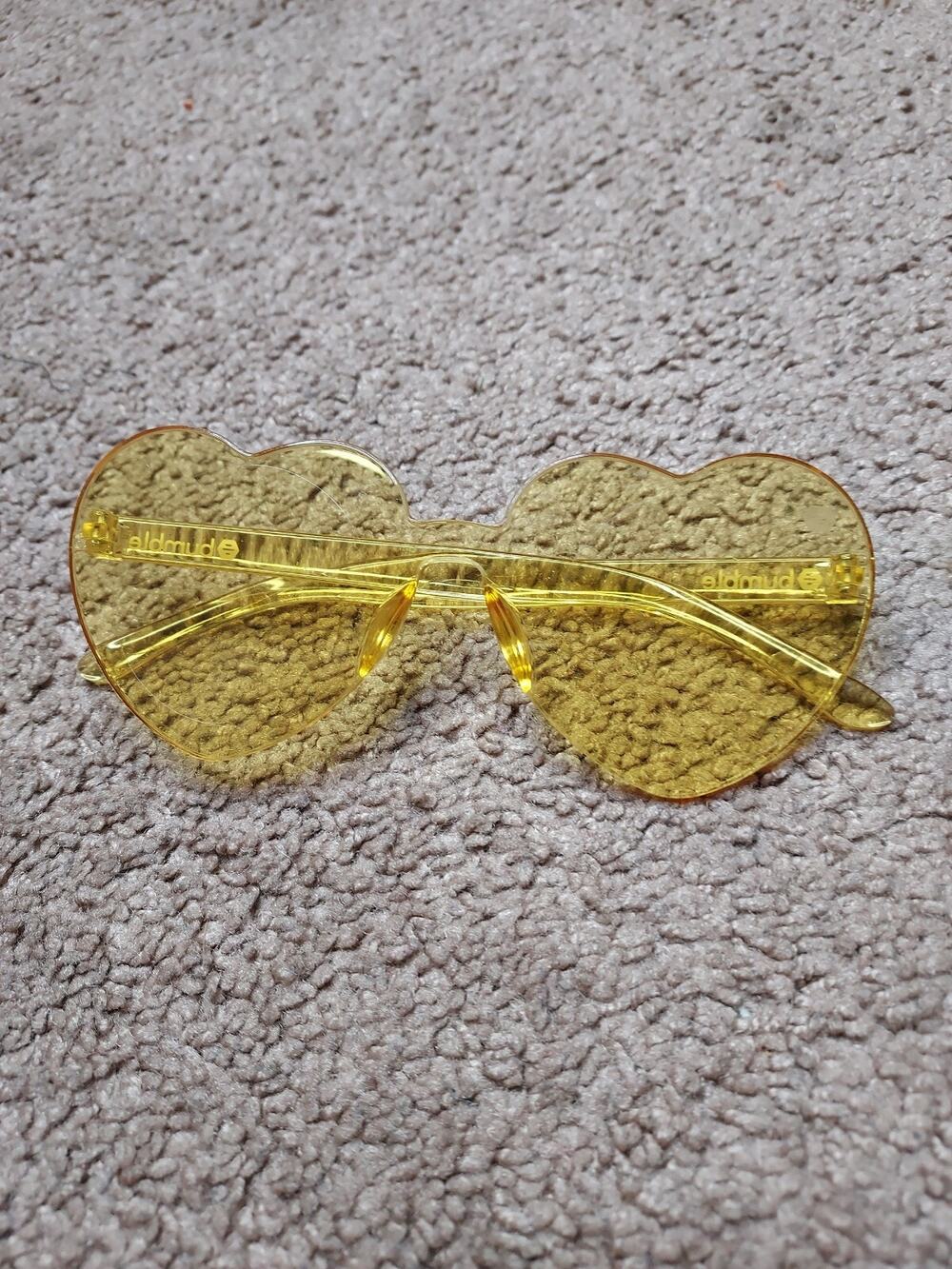 Bumble App Social Media Heart Shape Yellow Translucent Sunglasses